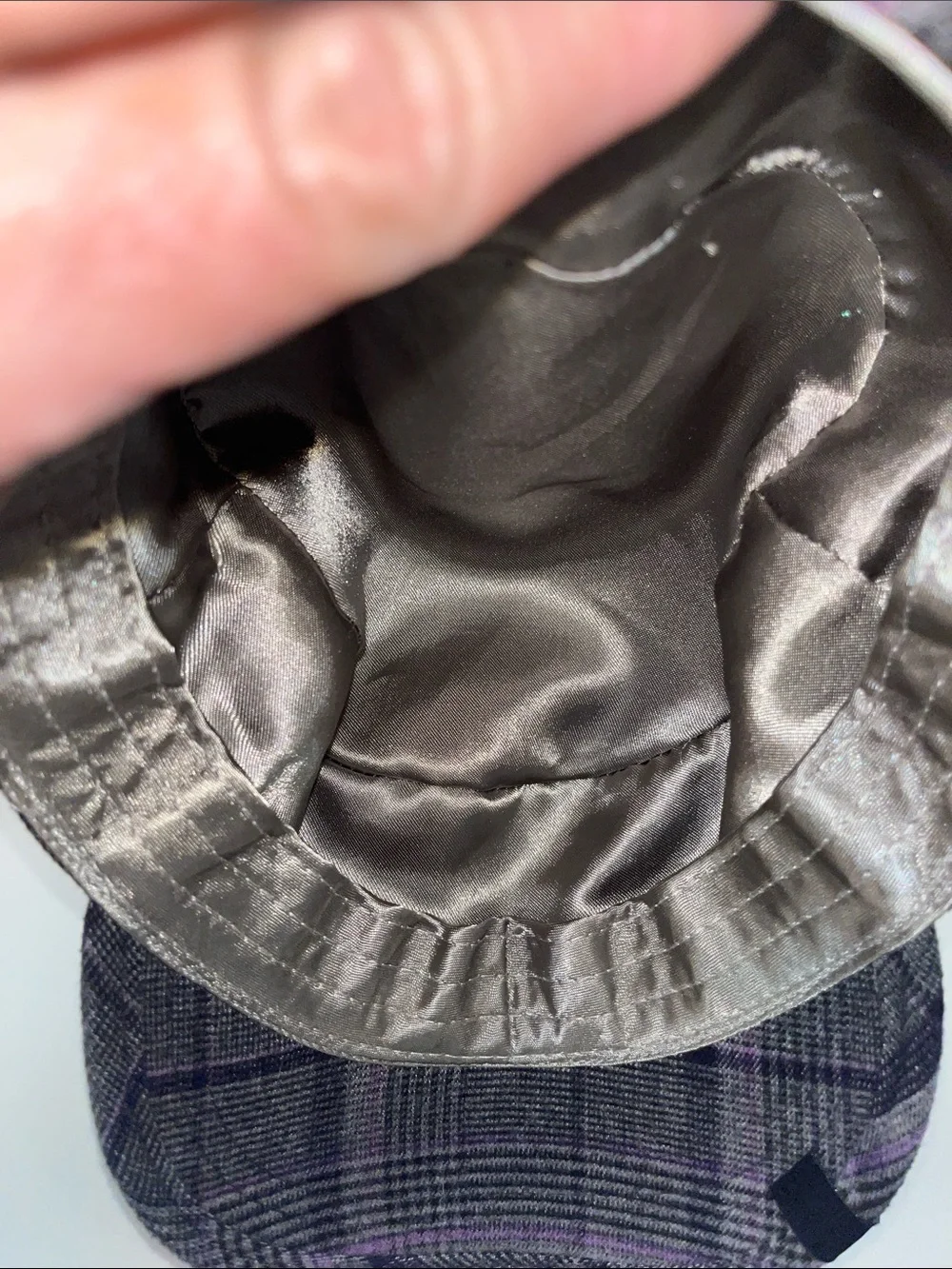 Kangol Gray Plaid Driver / Newsie Cap with Purple Accents